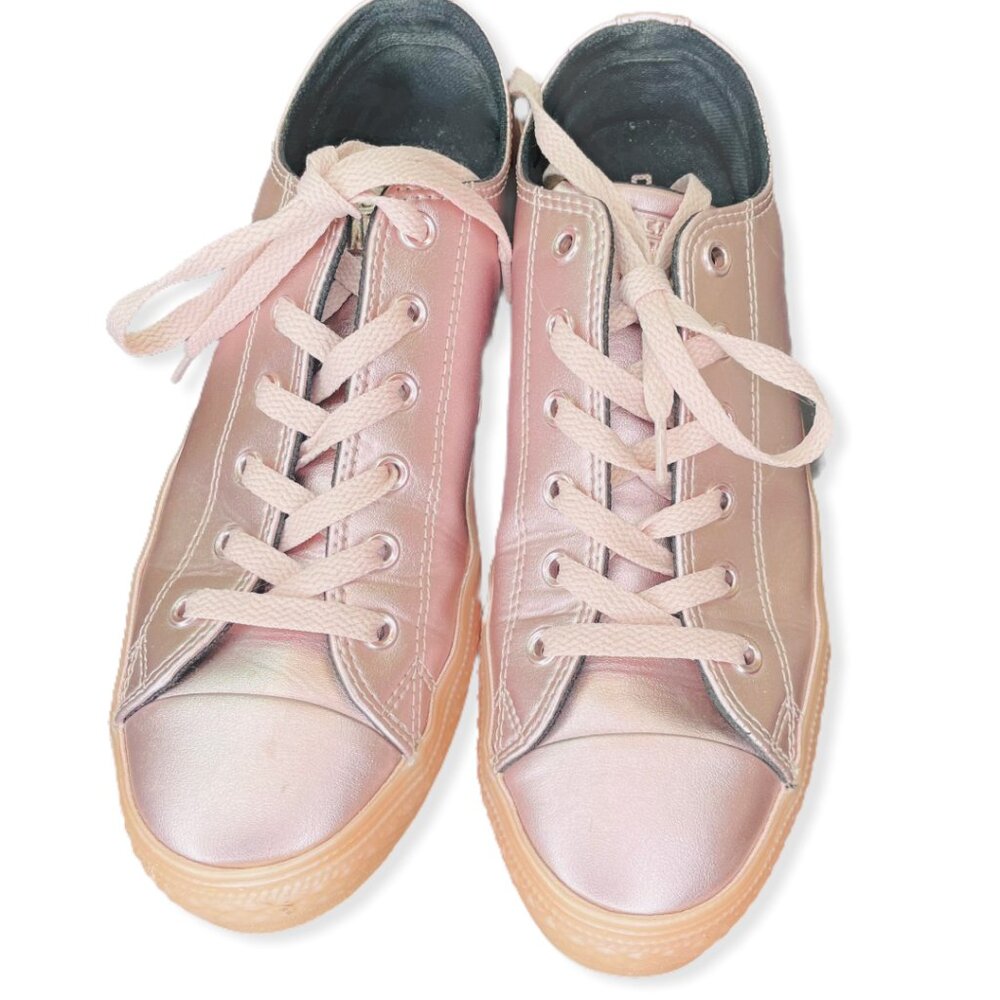 Converse All Star Girls Pink Metallic Low Top Lace Up Sneakers Shoes 5